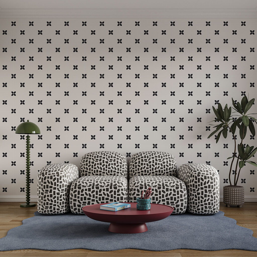 Wall mural Pattern of small black and white flowers (SKU: t01066) Wall mural Pattern of small black and white flowers (SKU: t01066)