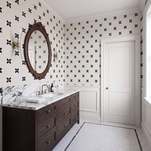 Wall mural Pattern of small black and white flowers (SKU: t01066)