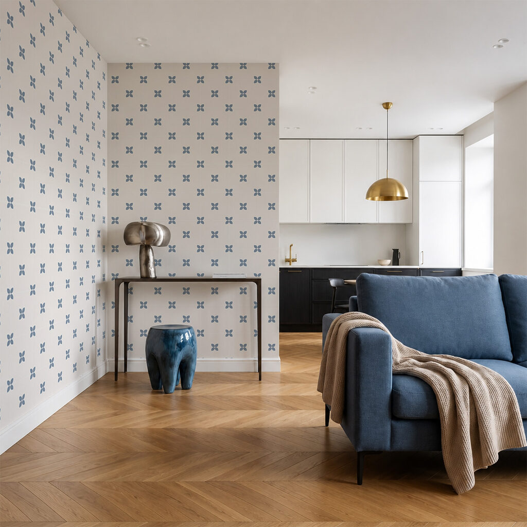Wall mural Pattern of blue and white flowers (SKU: t01066v2) Wall mural Pattern of blue and white flowers (SKU: t01066v2)