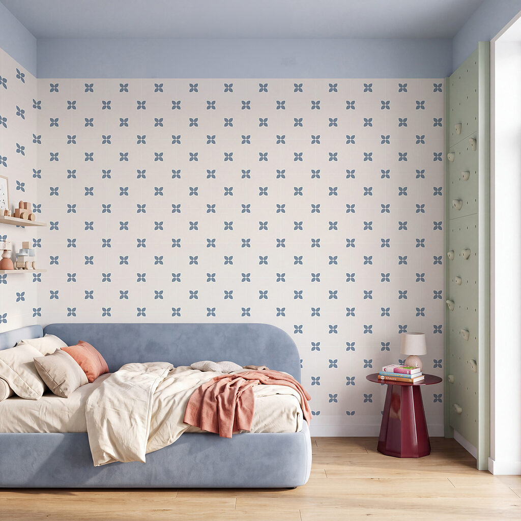Wall mural Pattern of blue and white flowers (SKU: t01066v2) Wall mural Pattern of blue and white flowers (SKU: t01066v2)