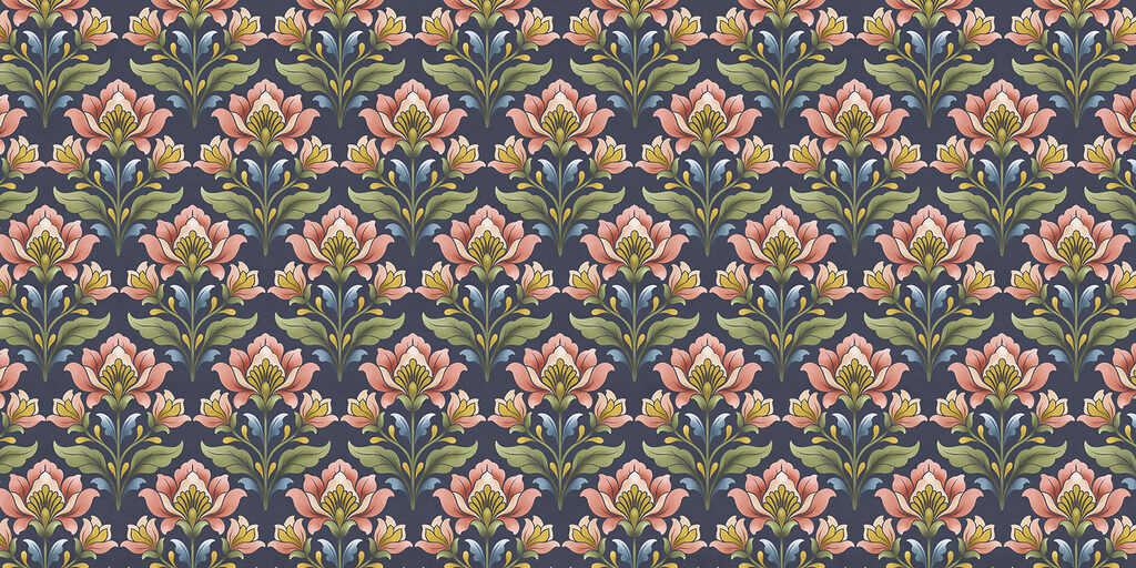 Wall mural Pattern of flowers on a blue background (SKU: t01094v1) Wall mural Pattern of flowers on a blue background (SKU: t01094v1)