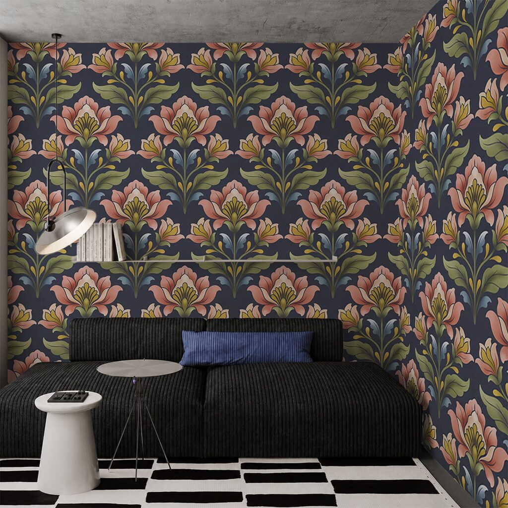 Wall mural Pattern of flowers on a blue background (SKU: t01094v1) Wall mural Pattern of flowers on a blue background (SKU: t01094v1)
