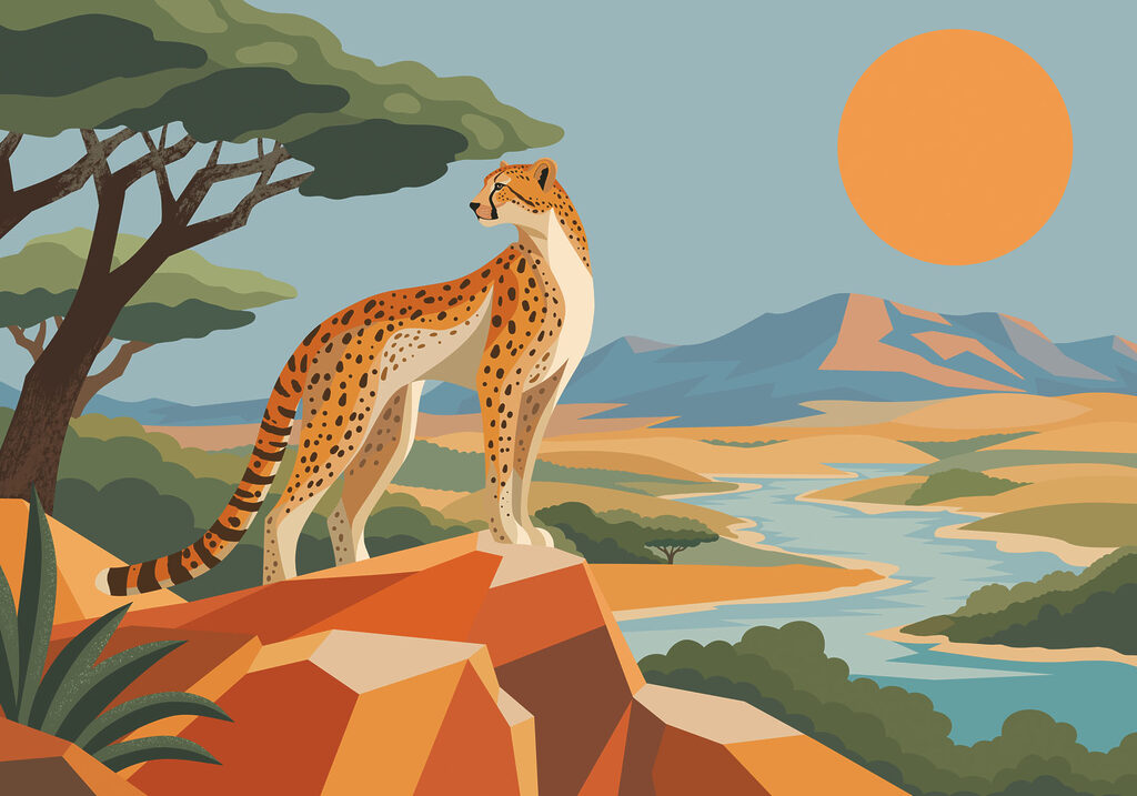 Wall mural Cheetah standing on a rock (SKU: t01040) Wall mural Cheetah standing on a rock (SKU: t01040)