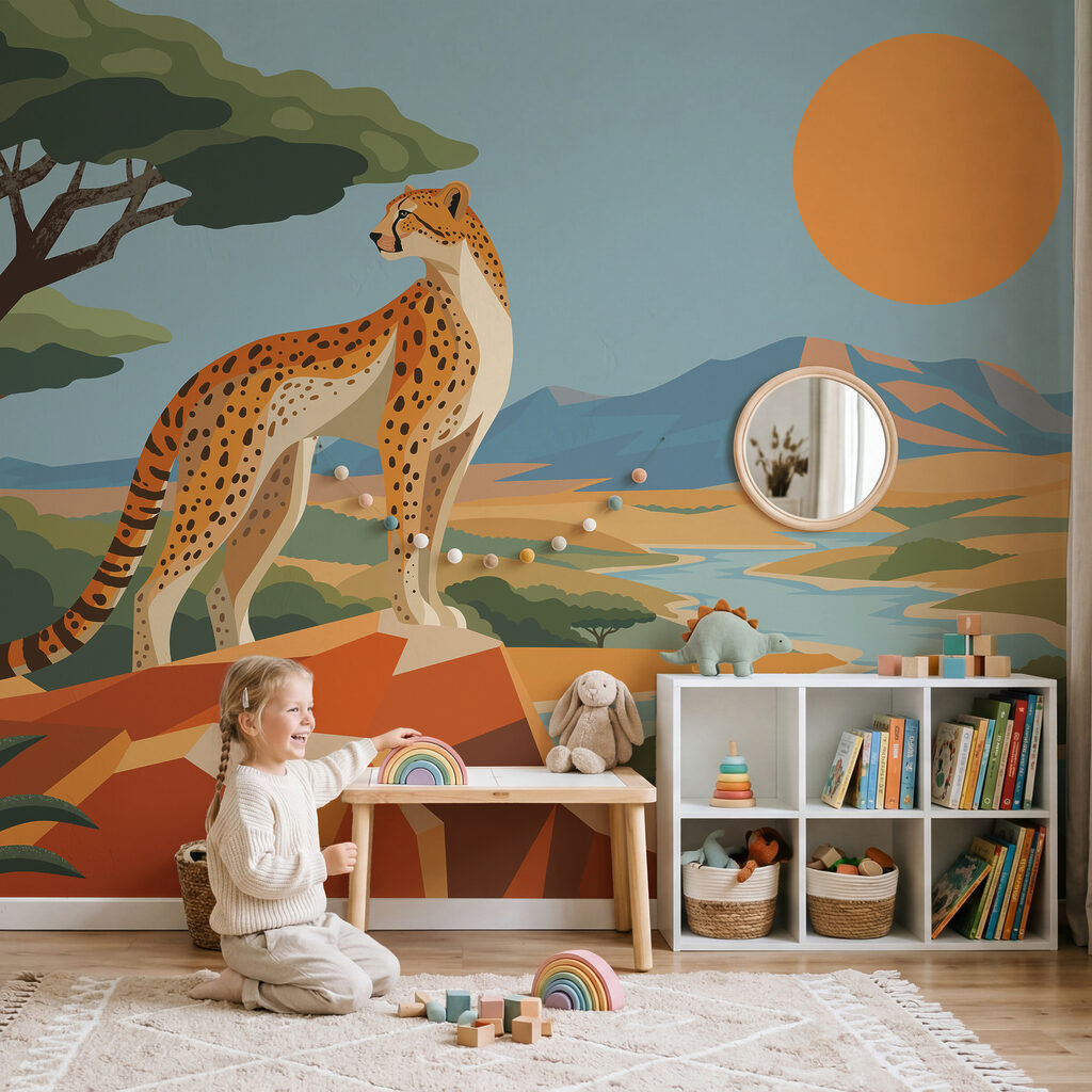 Wall mural Cheetah standing on a rock (SKU: t01040) Wall mural Cheetah standing on a rock (SKU: t01040)