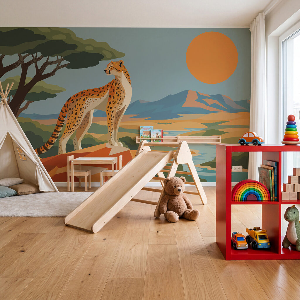 Wall mural Cheetah standing on a rock (SKU: t01040) Wall mural Cheetah standing on a rock (SKU: t01040)