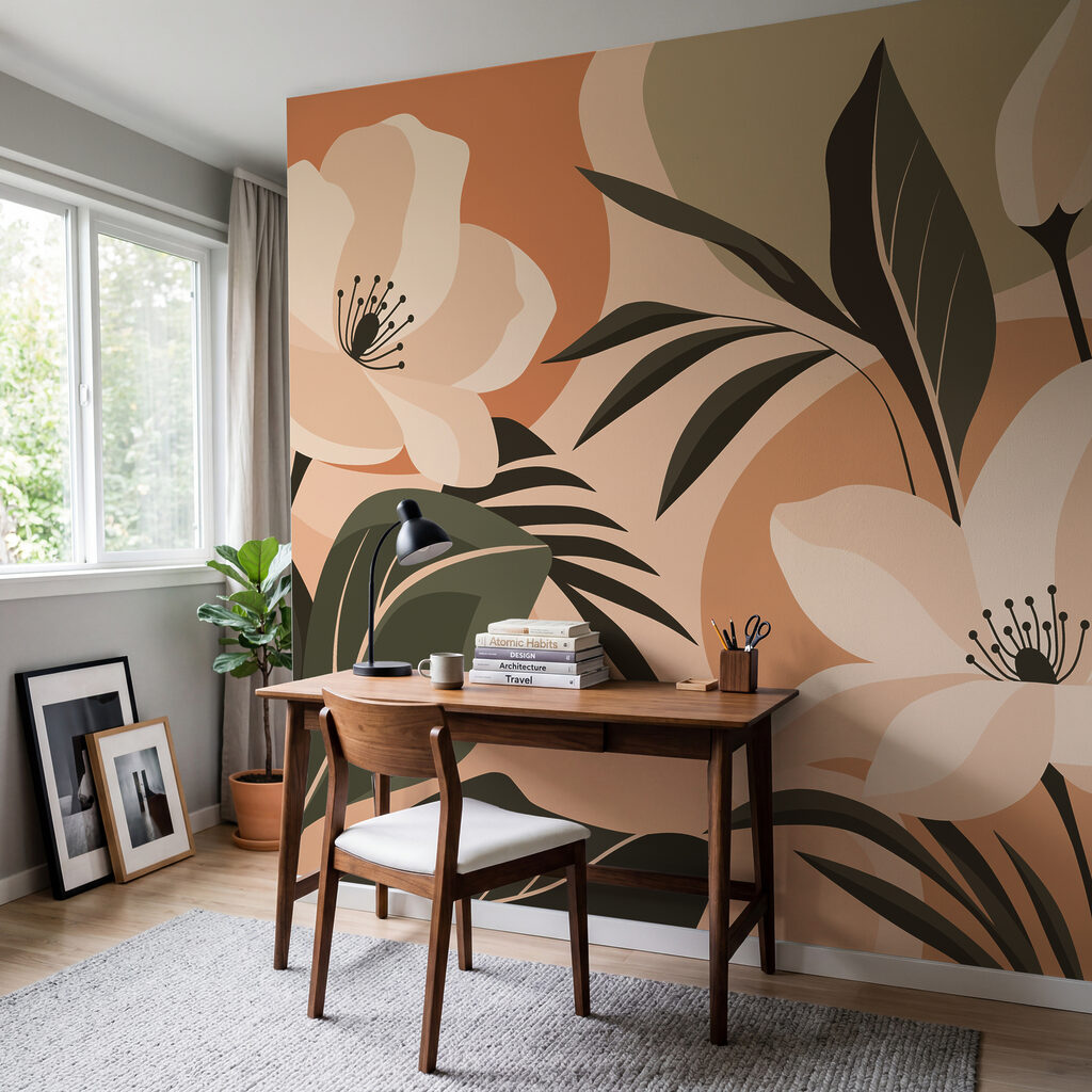 Wall mural Soft blooms on a warm background (SKU: t01045) Wall mural Soft blooms on a warm background (SKU: t01045)