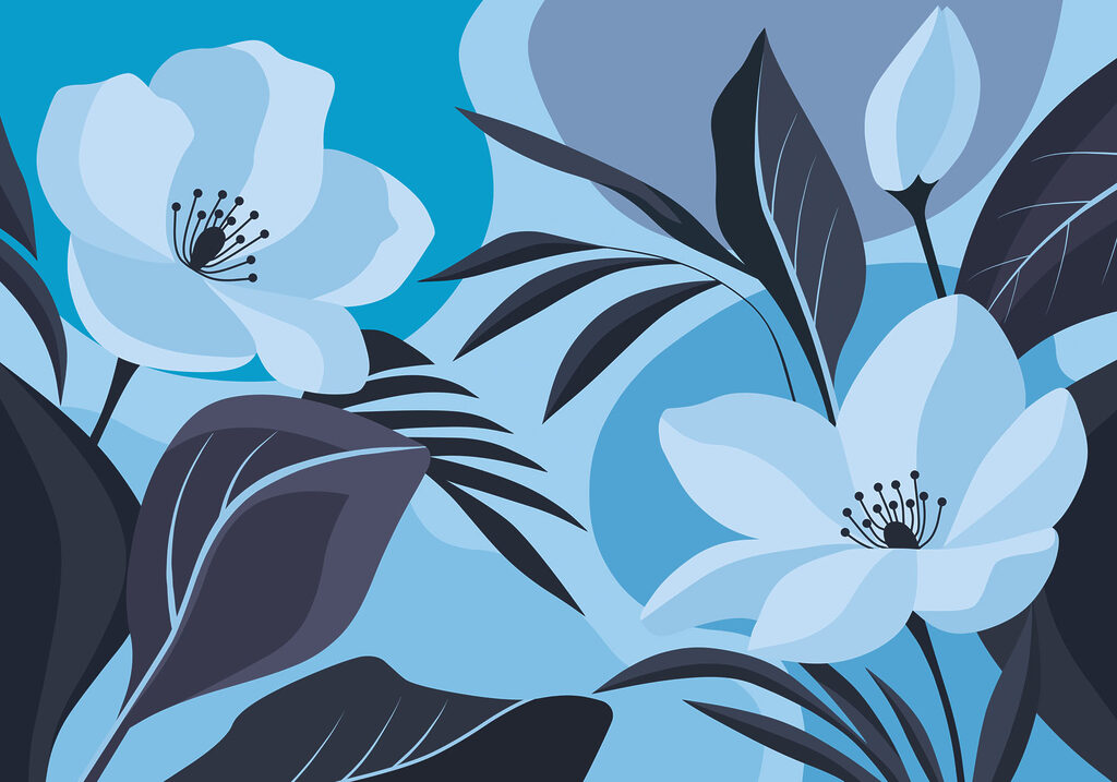 Wall mural Floral elegance in serene hues (SKU: t01045v3) Wall mural Floral elegance in serene hues (SKU: t01045v3)