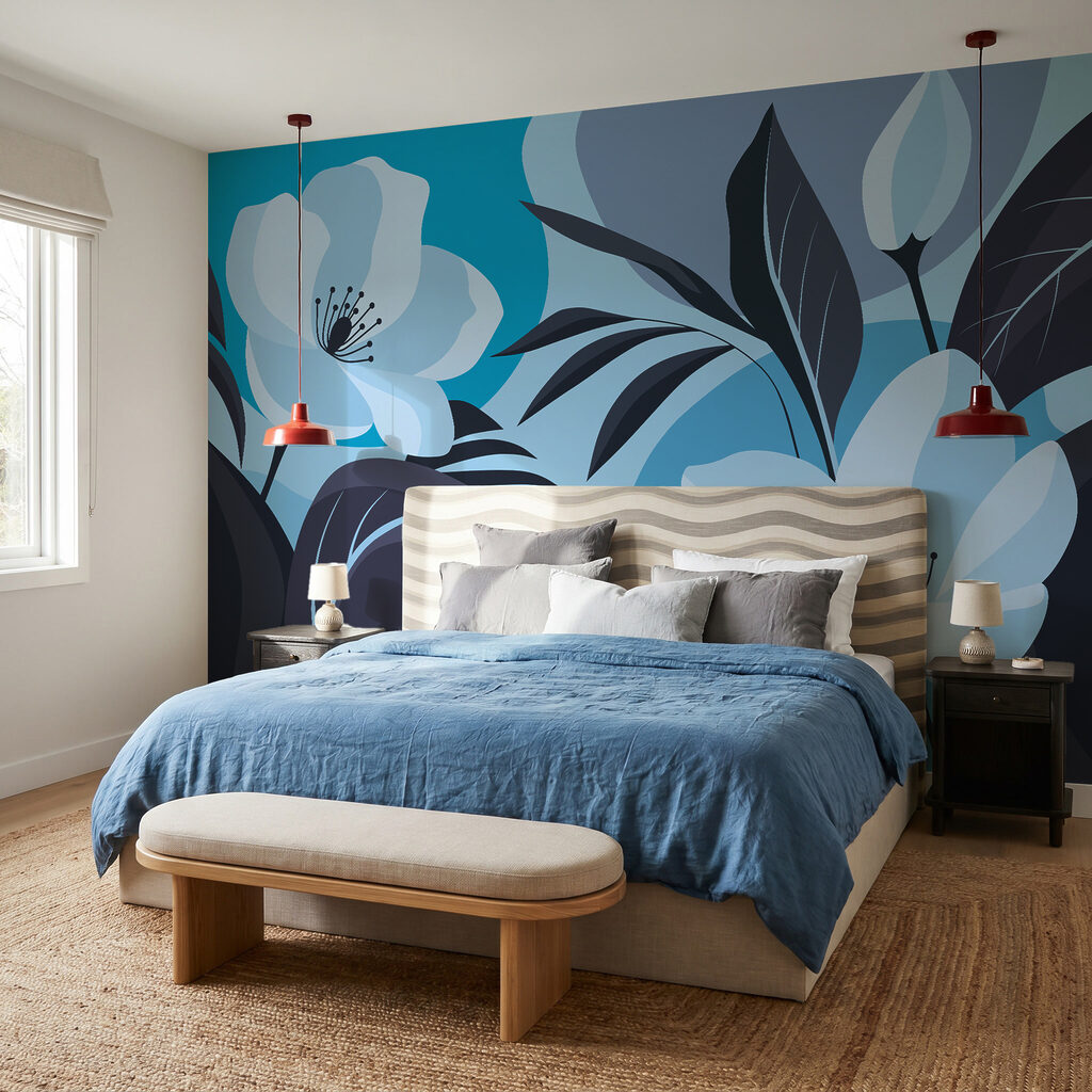 Wall mural Floral elegance in serene hues (SKU: t01045v3) Wall mural Floral elegance in serene hues (SKU: t01045v3)