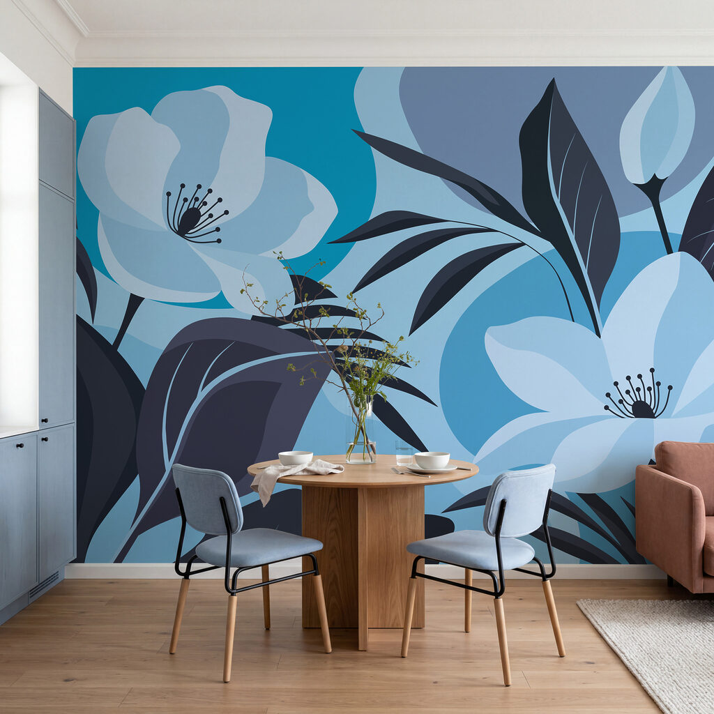 Wall mural Floral elegance in serene hues (SKU: t01045v3) Wall mural Floral elegance in serene hues (SKU: t01045v3)