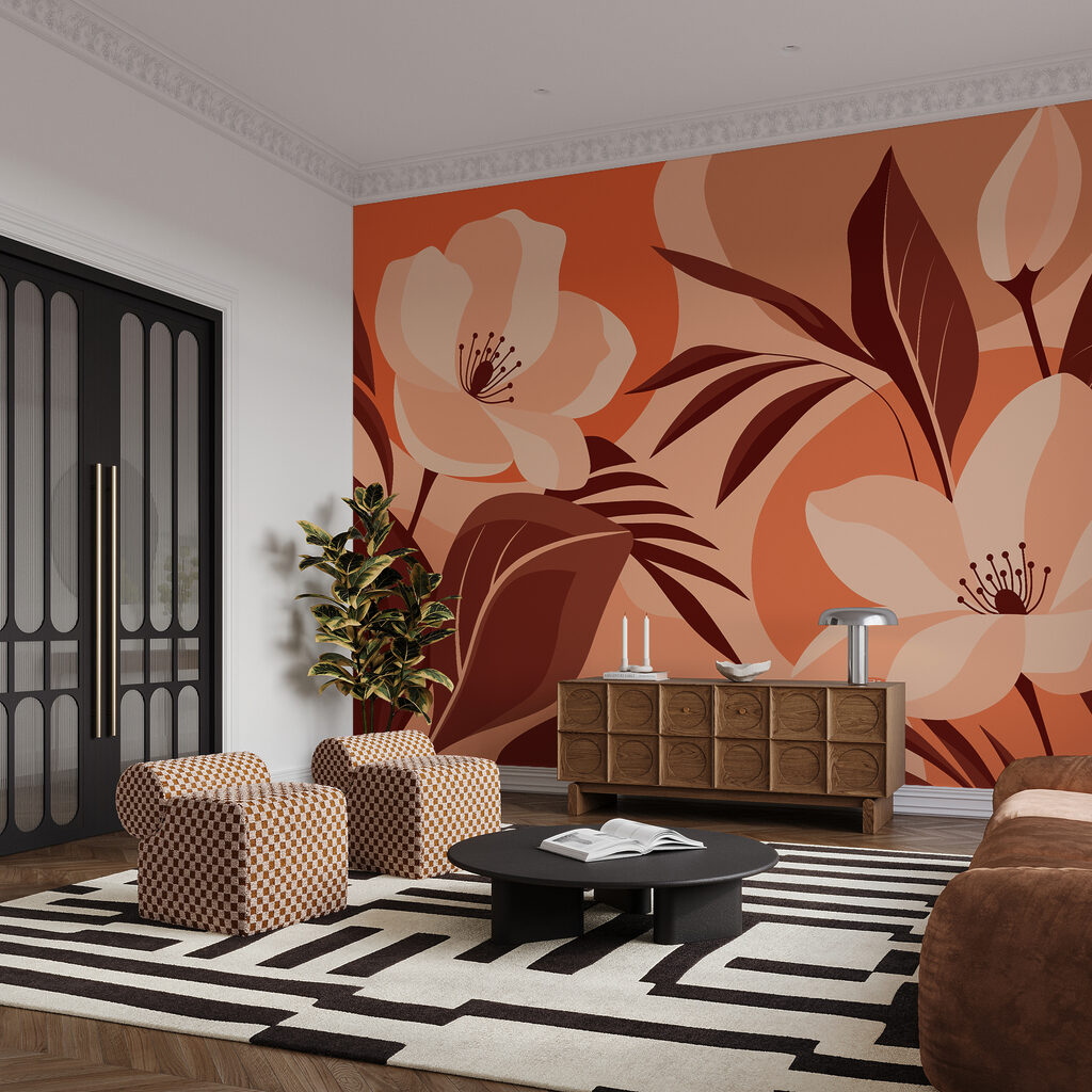 Wall mural Blooming beauty in warm hues (SKU: t01045v4)