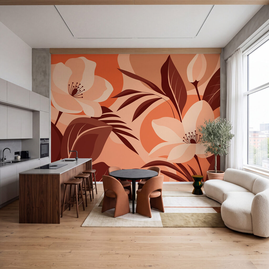 Wall mural Blooming beauty in warm hues (SKU: t01045v4)