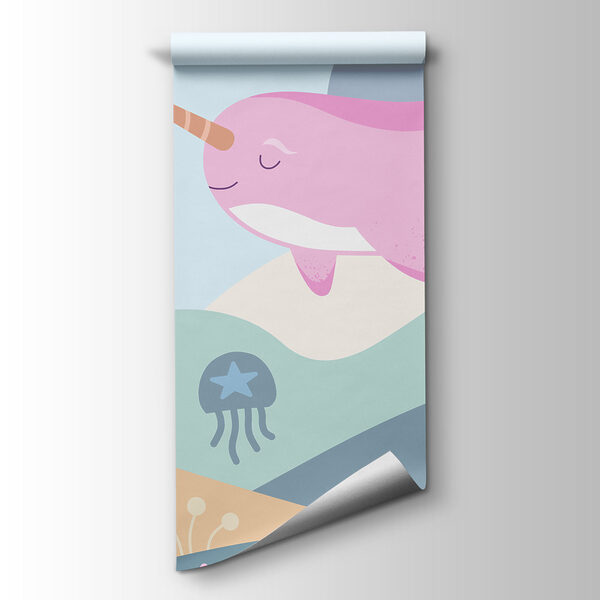 Wall mural Cartoon of a narwhal swimming in a sea (SKU: t01053) Wall mural Cartoon of a narwhal swimming in a sea (SKU: t01053)