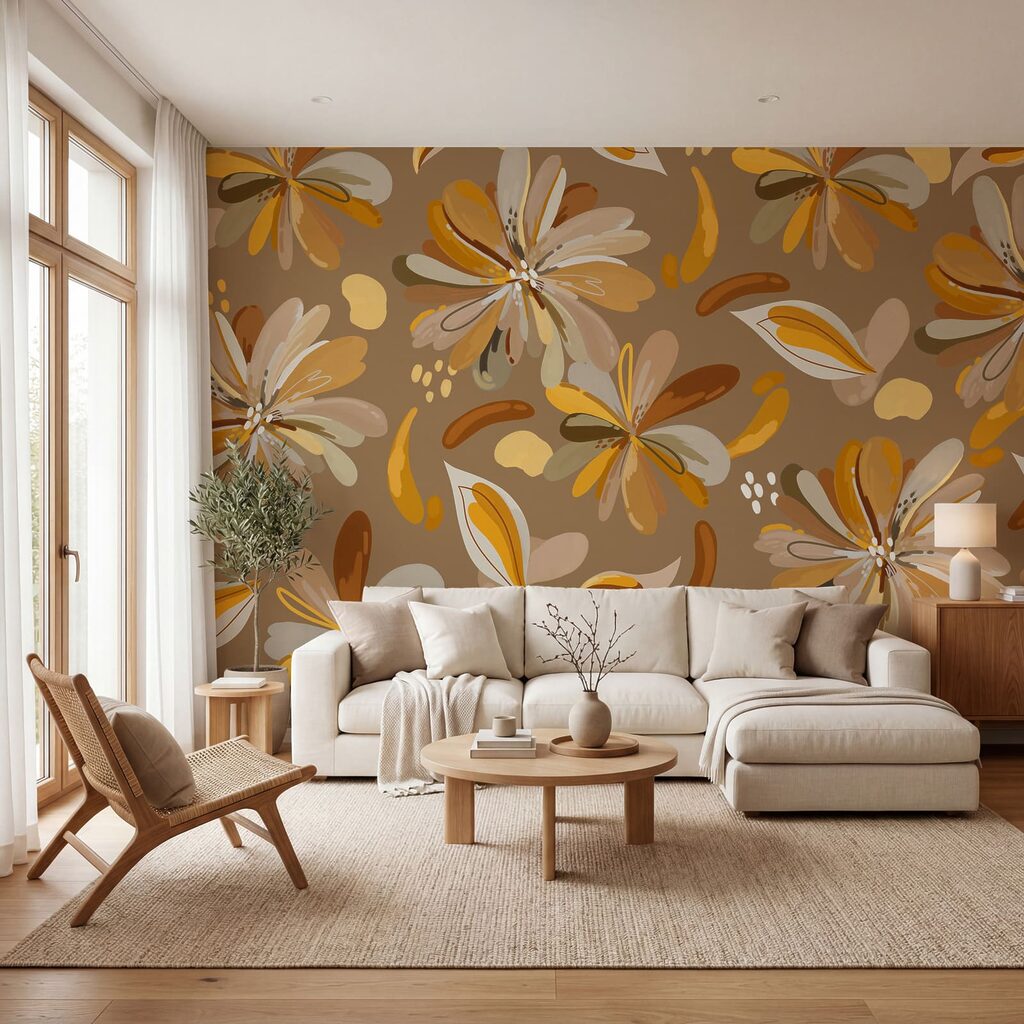 Wall mural Pattern of flowers and leaves (SKU: t01059) Wall mural Pattern of flowers and leaves (SKU: t01059)