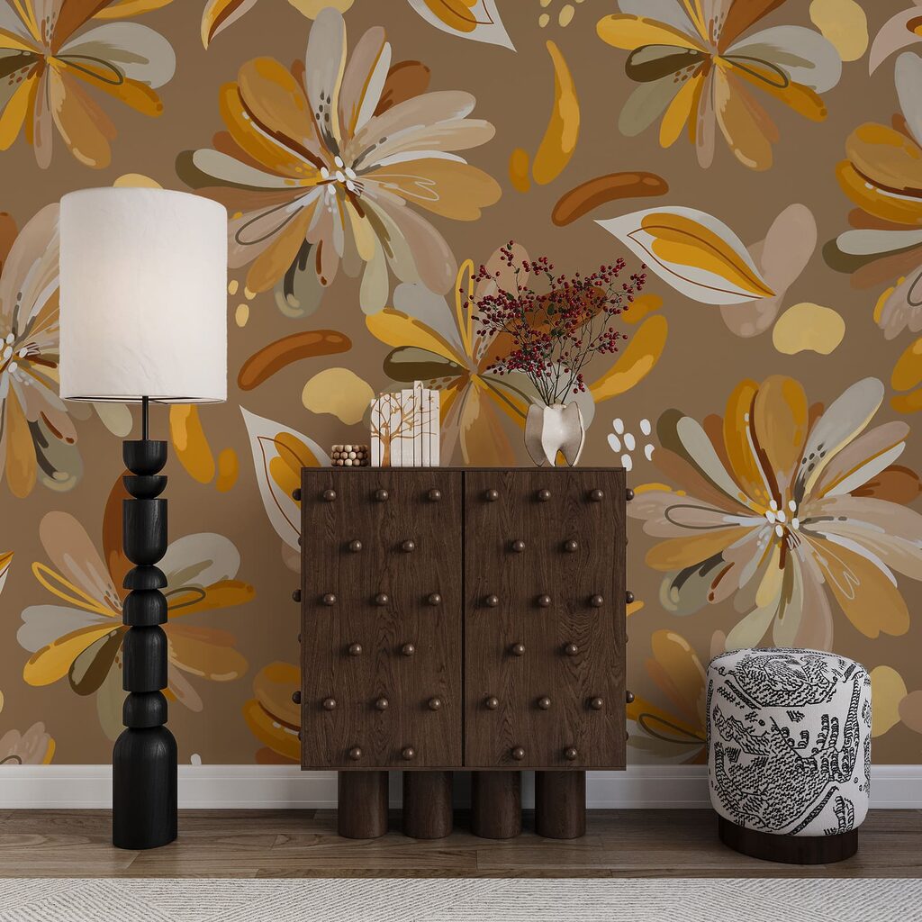 Wall mural Pattern of flowers and leaves (SKU: t01059) Wall mural Pattern of flowers and leaves (SKU: t01059)
