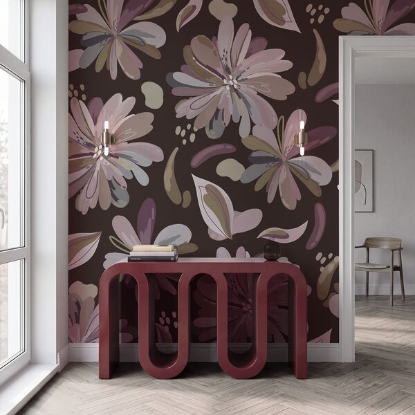 Wall mural Pattern of flowers on a brown background (SKU: t01059v2) Wall mural Pattern of flowers on a brown background (SKU: t01059v2)