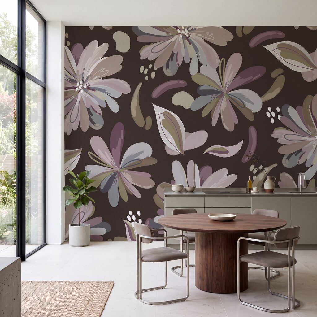 Wall mural Pattern of flowers on a brown background (SKU: t01059v2) Wall mural Pattern of flowers on a brown background (SKU: t01059v2)