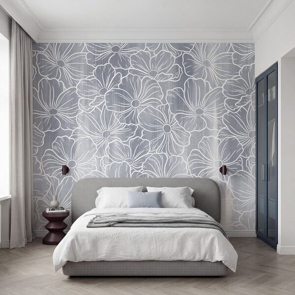 Wall mural White flowers on a gray background (SKU: t01098v2) Wall mural White flowers on a gray background (SKU: t01098v2)