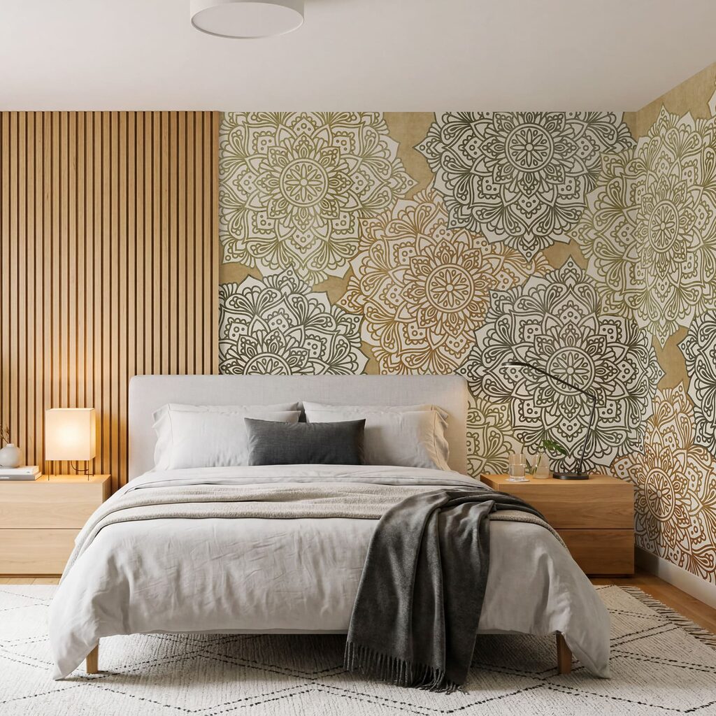 Wall mural Pattern of flowers on a beige surface (SKU: t01099v1)