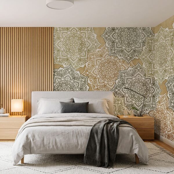 Wall mural Pattern of flowers on a beige surface (SKU: t01099v1)