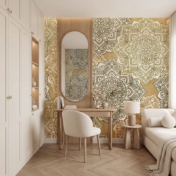 Wall mural Pattern of flowers on a beige surface (SKU: t01099v1)