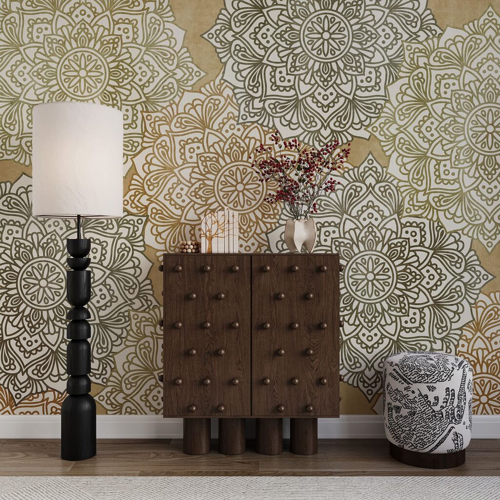 Wall mural Pattern of flowers on a beige surface (SKU: t01099v1)
