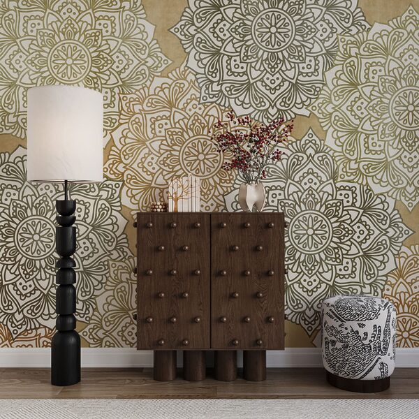 Wall mural Pattern of flowers on a beige surface (SKU: t01099v1)