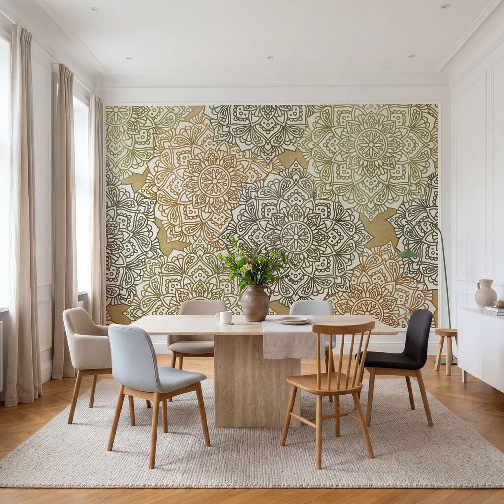 Wall mural Pattern of flowers on a beige surface (SKU: t01099v1)