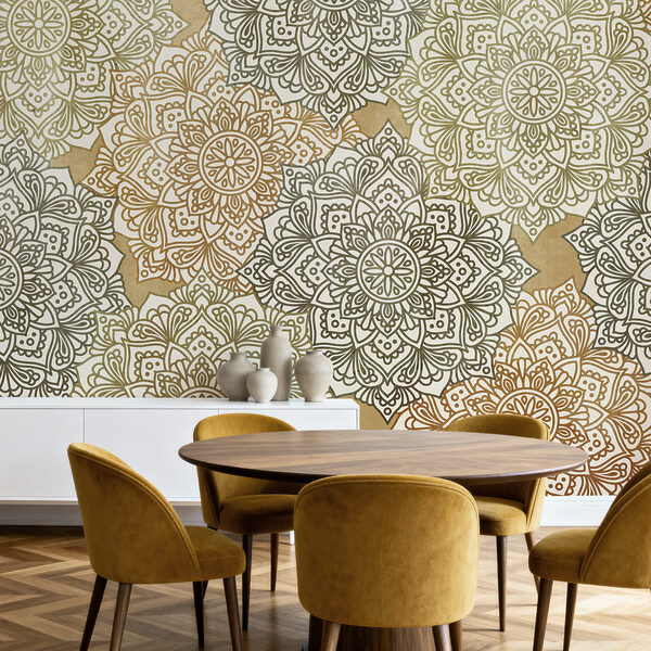 Wall mural Pattern of flowers on a beige surface (SKU: t01099v1)