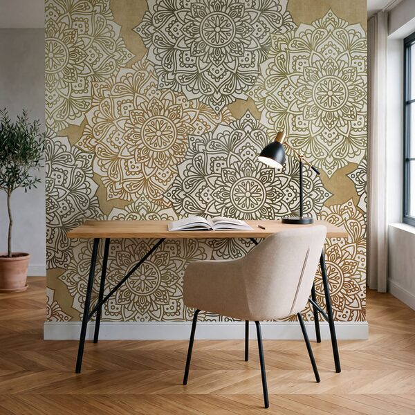 Wall mural Pattern of flowers on a beige surface (SKU: t01099v1)