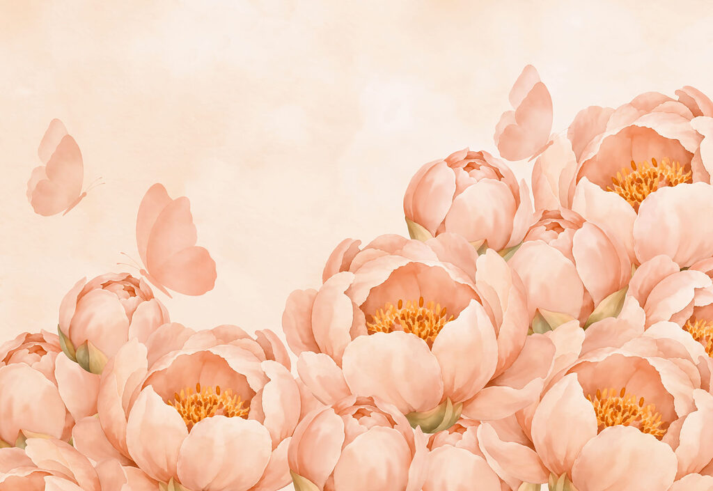 Wall mural Group of flowers with a butterfly (SKU: t01101v1) Wall mural Group of flowers with a butterfly (SKU: t01101v1)