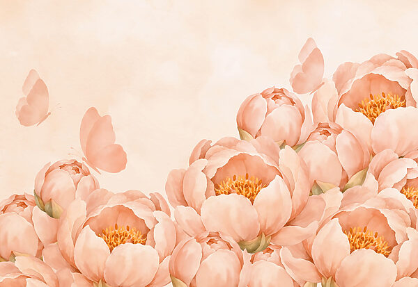 Wall mural Group of flowers with a butterfly (SKU: t01101v1) Wall mural Group of flowers with a butterfly (SKU: t01101v1)