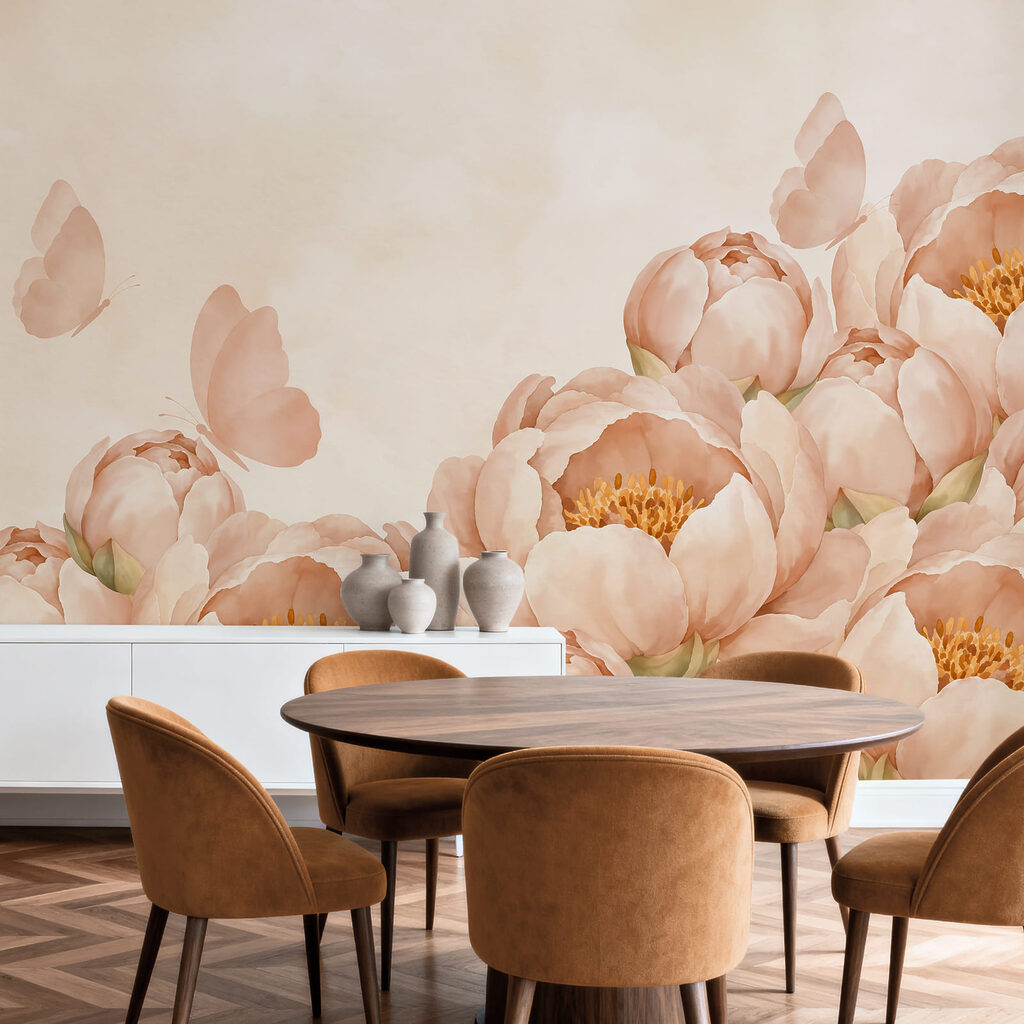 Wall mural Group of flowers with a butterfly (SKU: t01101v1) Wall mural Group of flowers with a butterfly (SKU: t01101v1)