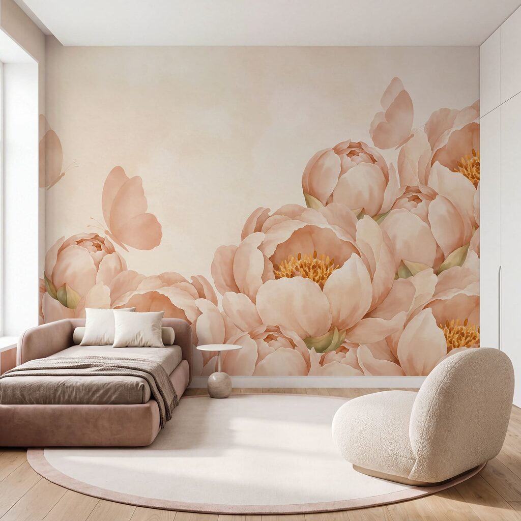 Wall mural Group of flowers with a butterfly (SKU: t01101v1) Wall mural Group of flowers with a butterfly (SKU: t01101v1)