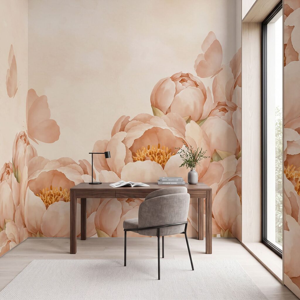 Wall mural Group of flowers with a butterfly (SKU: t01101v1) Wall mural Group of flowers with a butterfly (SKU: t01101v1)