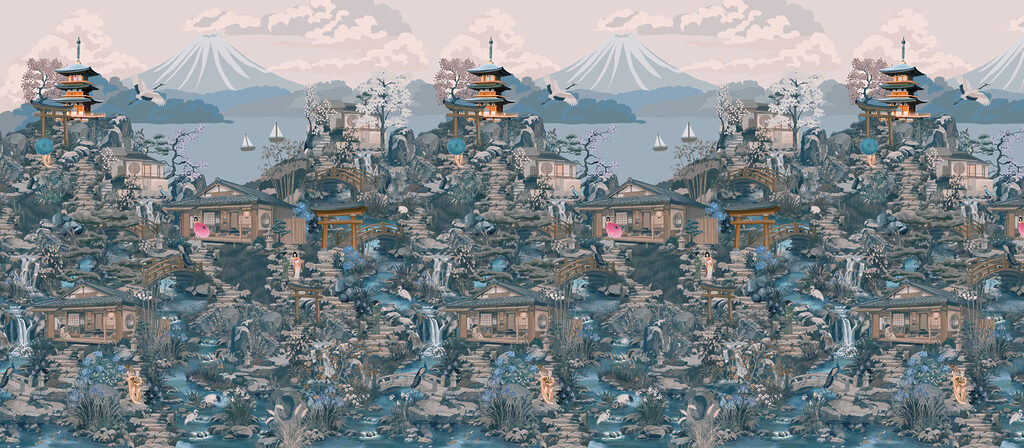 Wall mural Landscape with buildings and a mountain (SKU: t01062v2) Wall mural Landscape with buildings and a mountain (SKU: t01062v2)