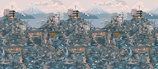 Wall mural Landscape with buildings and a mountain (SKU: t01062v2) Wall mural Landscape with buildings and a mountain (SKU: t01062v2)