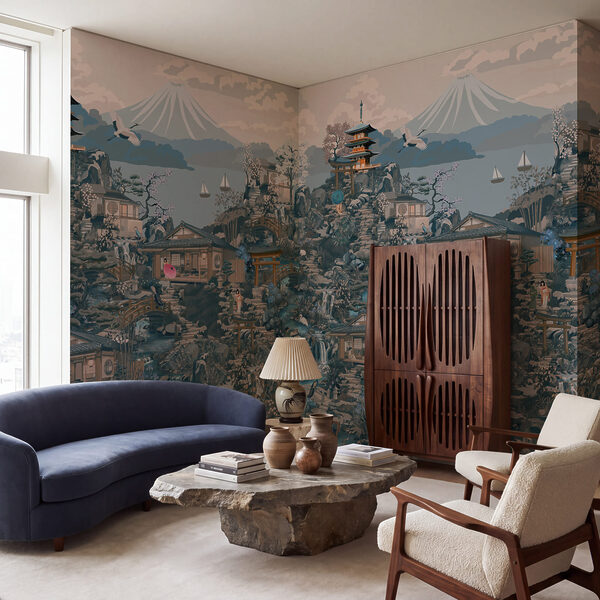 Wall mural Landscape with buildings and a mountain (SKU: t01062v2) Wall mural Landscape with buildings and a mountain (SKU: t01062v2)