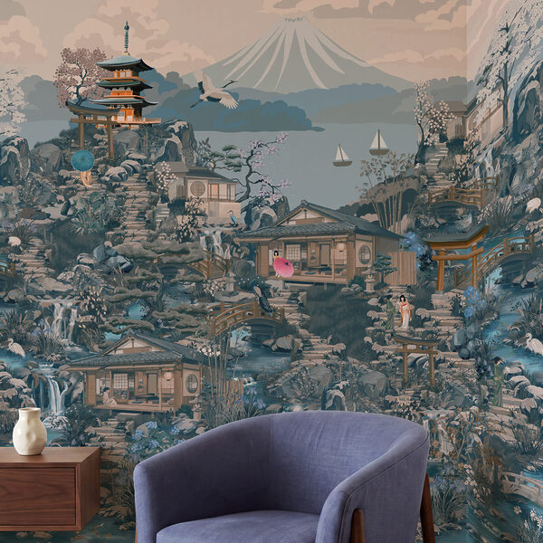 Wall mural Landscape with buildings and a mountain (SKU: t01062v2) Wall mural Landscape with buildings and a mountain (SKU: t01062v2)