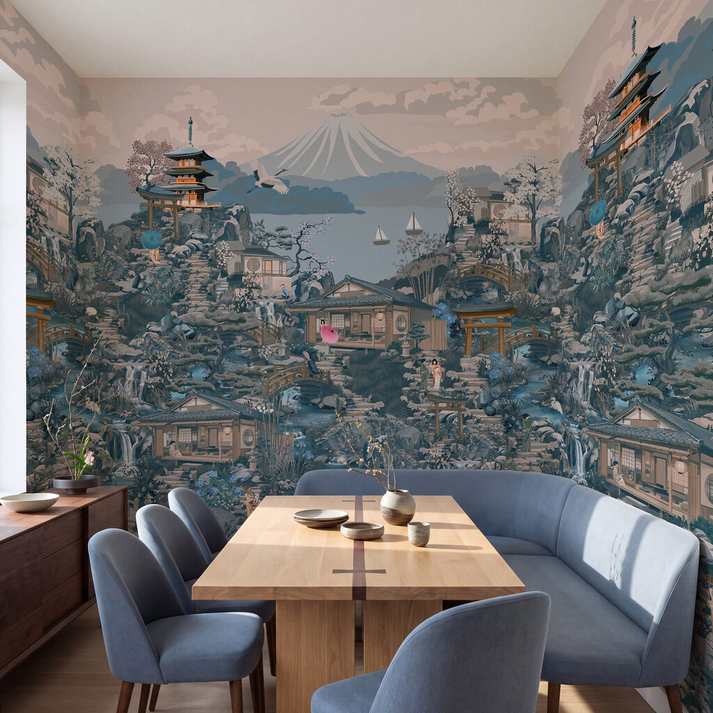 Wall mural Landscape with buildings and a mountain (SKU: t01062v2) Wall mural Landscape with buildings and a mountain (SKU: t01062v2)