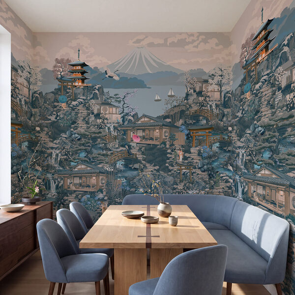 Wall mural Landscape with buildings and a mountain (SKU: t01062v2) Wall mural Landscape with buildings and a mountain (SKU: t01062v2)