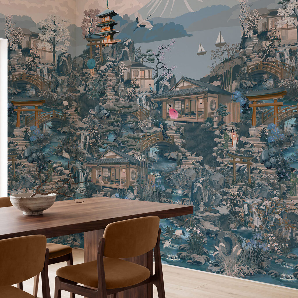 Wall mural Landscape with buildings and a mountain (SKU: t01062v2) Wall mural Landscape with buildings and a mountain (SKU: t01062v2)