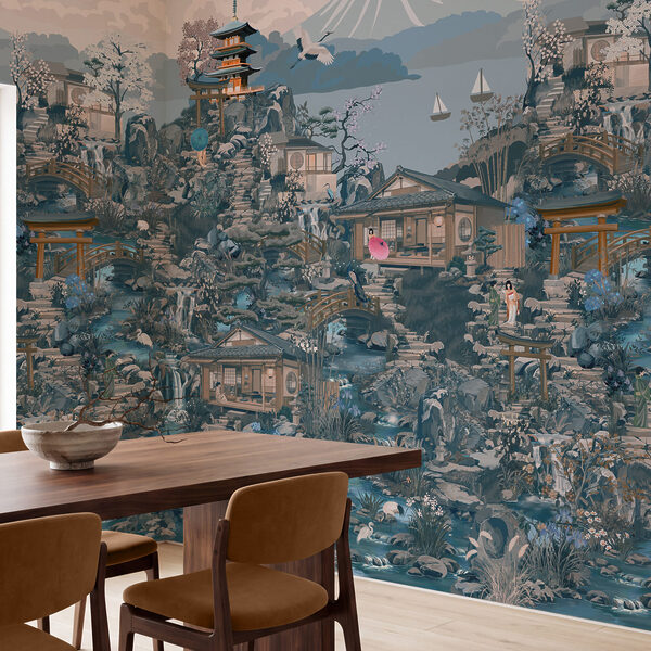 Wall mural Landscape with buildings and a mountain (SKU: t01062v2) Wall mural Landscape with buildings and a mountain (SKU: t01062v2)