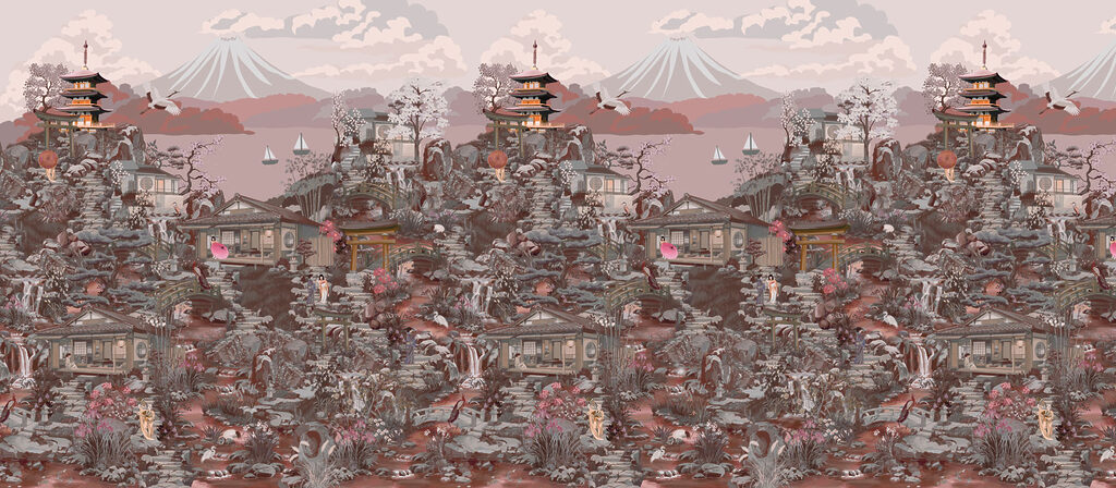 Wall mural Landscape with buildings and mountains (SKU: t01062v3)