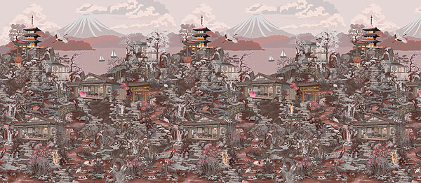 Wall mural Landscape with buildings and mountains (SKU: t01062v3)