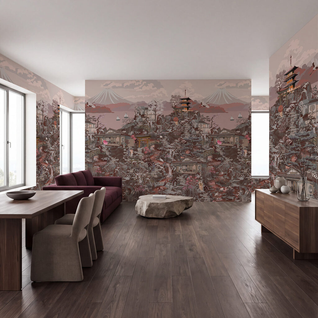 Wall mural Landscape with buildings and mountains (SKU: t01062v3)