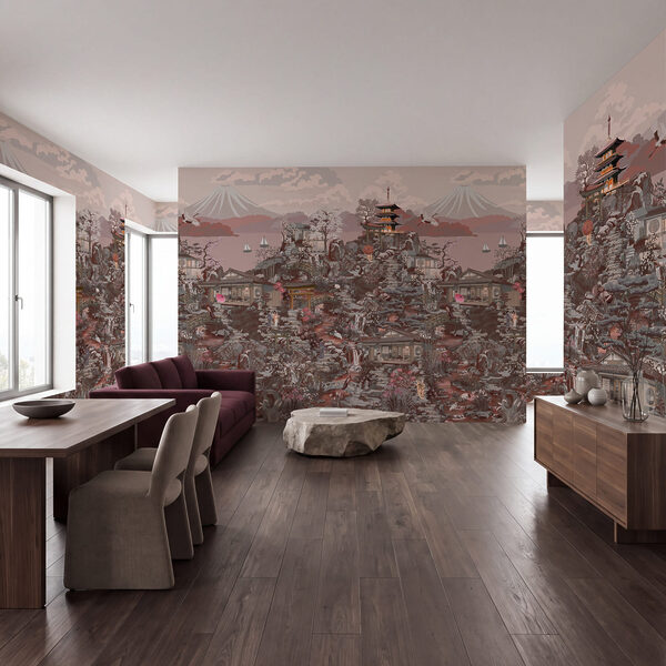 Wall mural Landscape with buildings and mountains (SKU: t01062v3)
