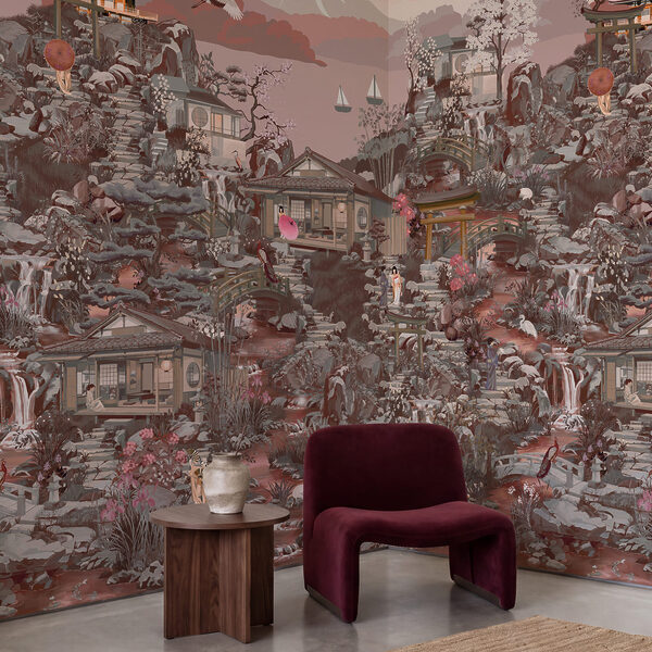 Wall mural Landscape with buildings and mountains (SKU: t01062v3)