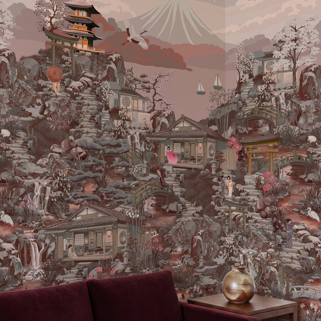 Wall mural Landscape with buildings and mountains (SKU: t01062v3)