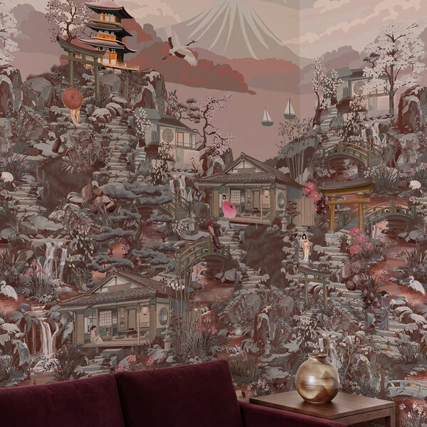 Wall mural Landscape with buildings and mountains (SKU: t01062v3)
