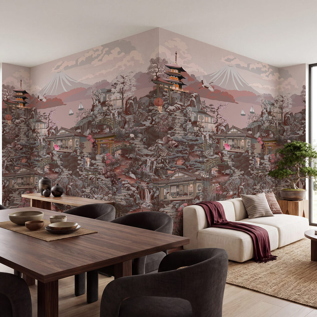 Wall mural Landscape with buildings and mountains (SKU: t01062v3)
